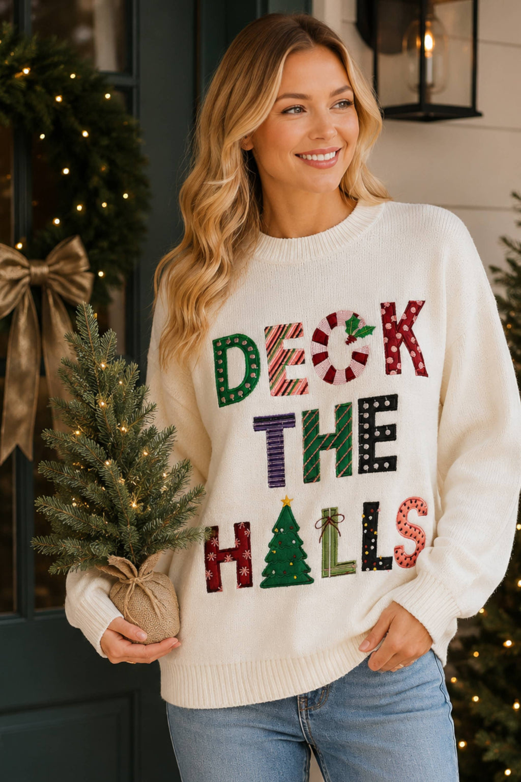 Deck the Halls Patchwork Christmas Sweater