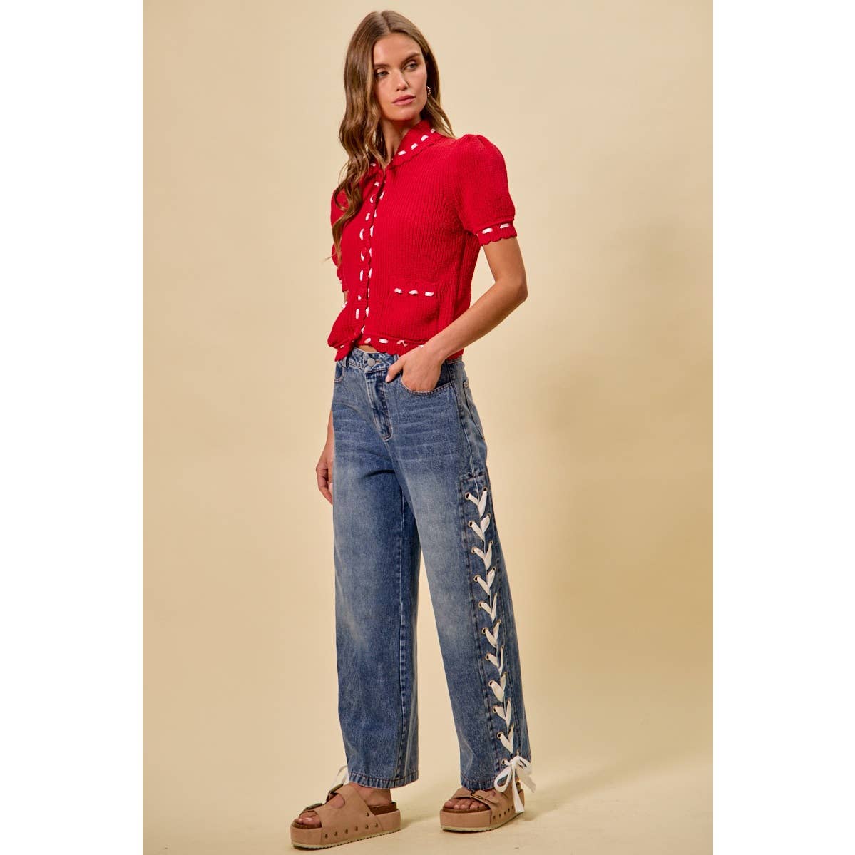 Laced Up Straight Leg Jeans