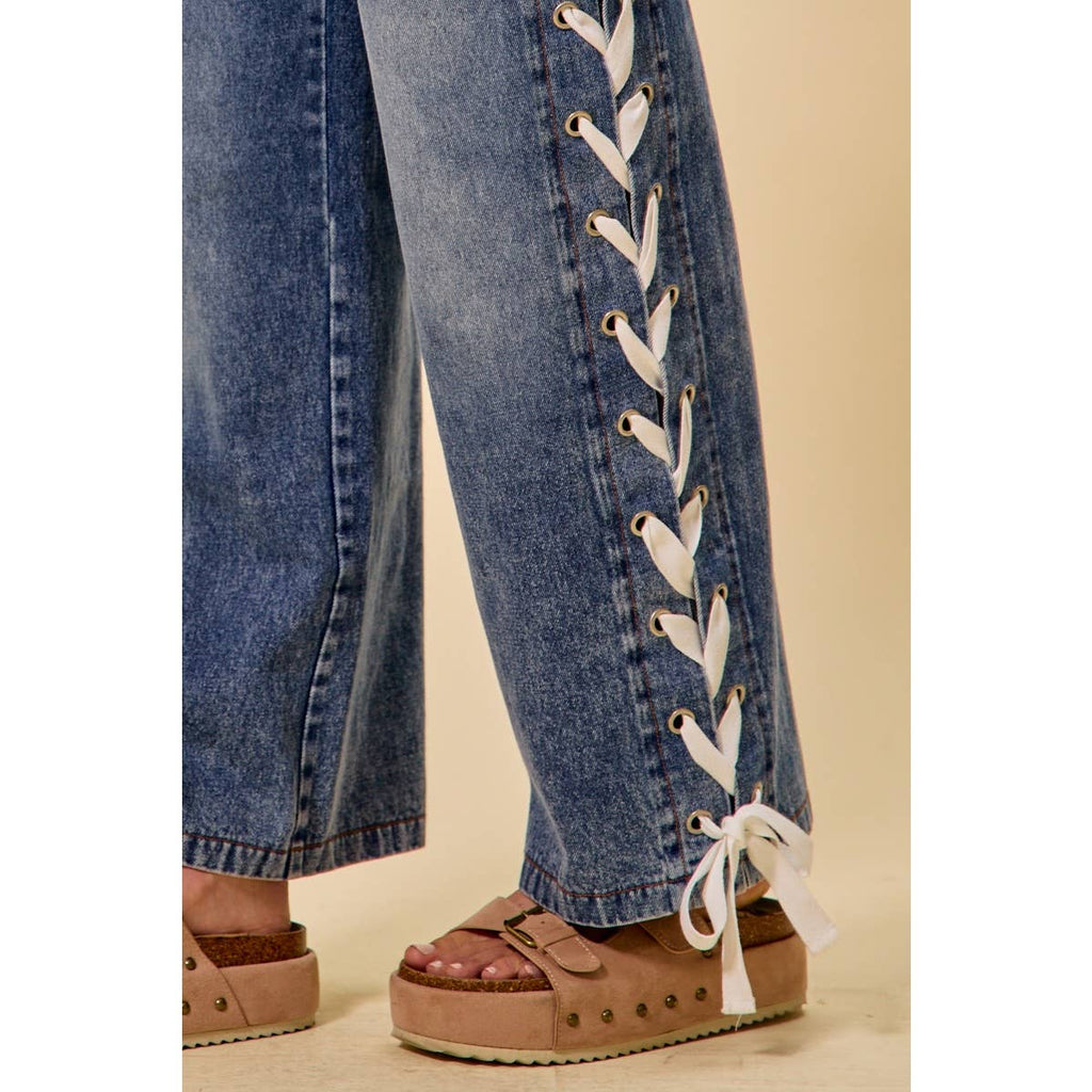 Laced Up Straight Leg Jeans