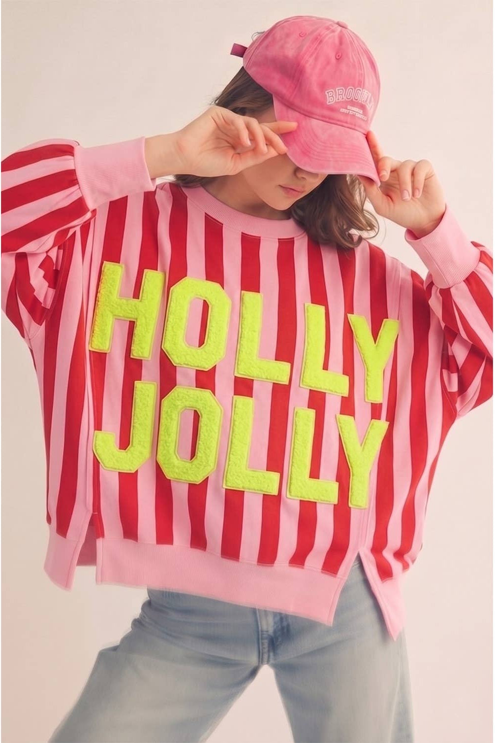 Holly Jolly Neon Stripe Christmas Sweatshirt