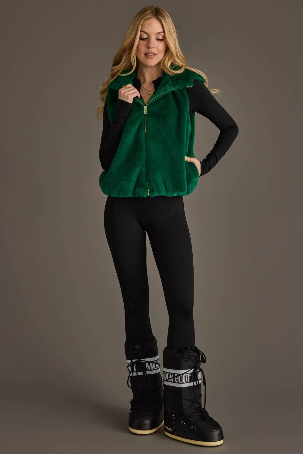 Green Faux Fur Hooded Vest