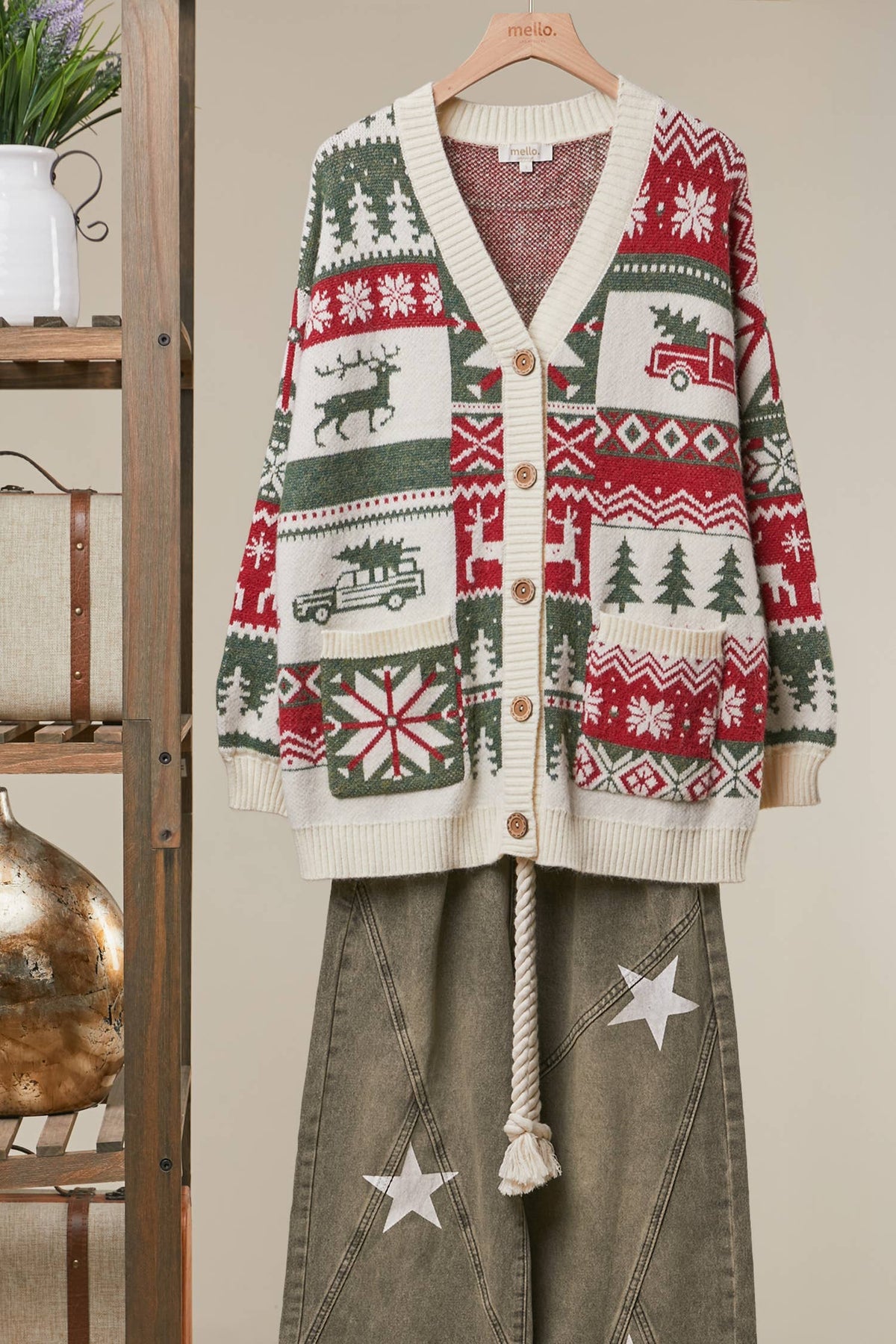 Christmas Patchwork Knit Cardigan