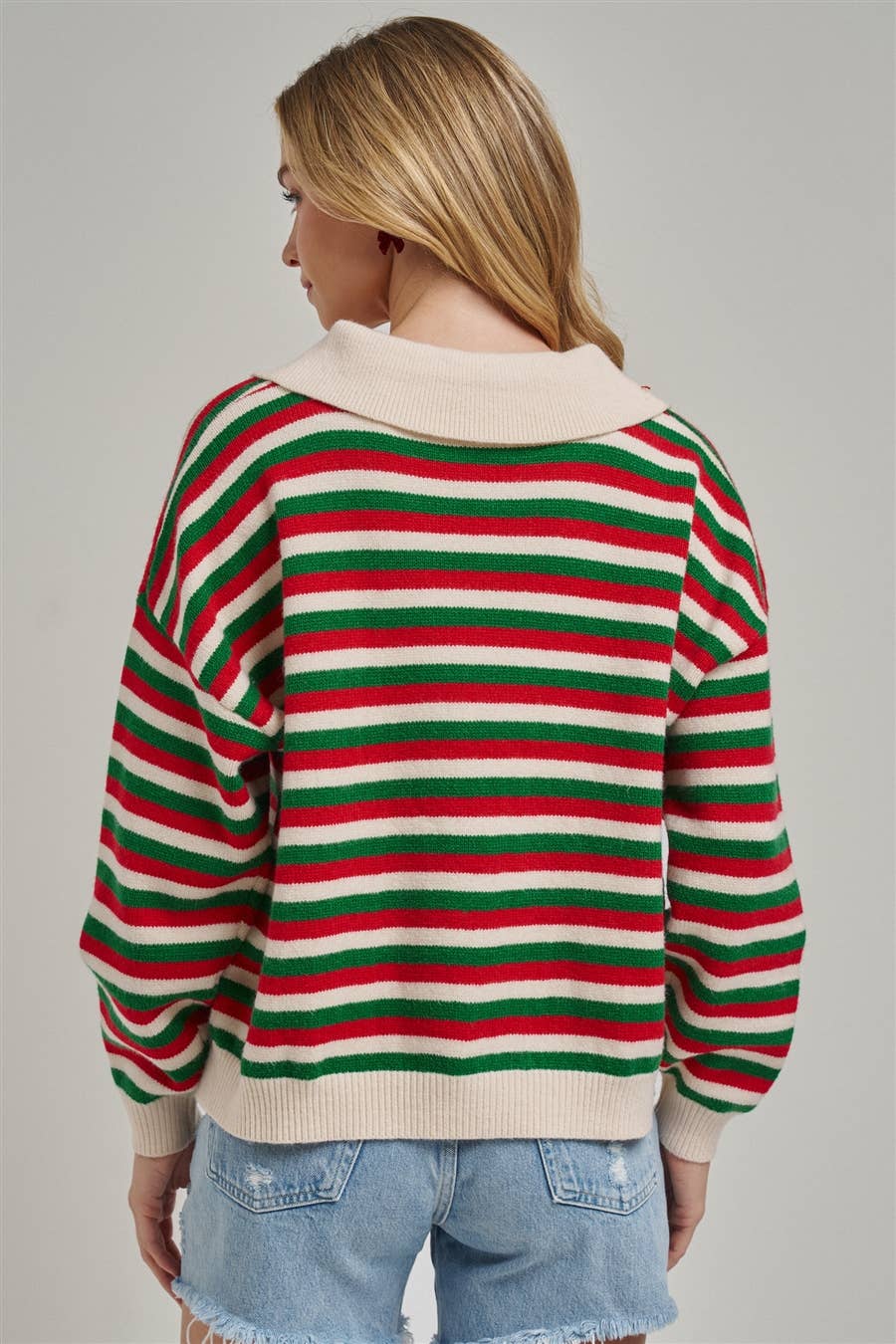 Retro Christmas Striped Collared Sweater