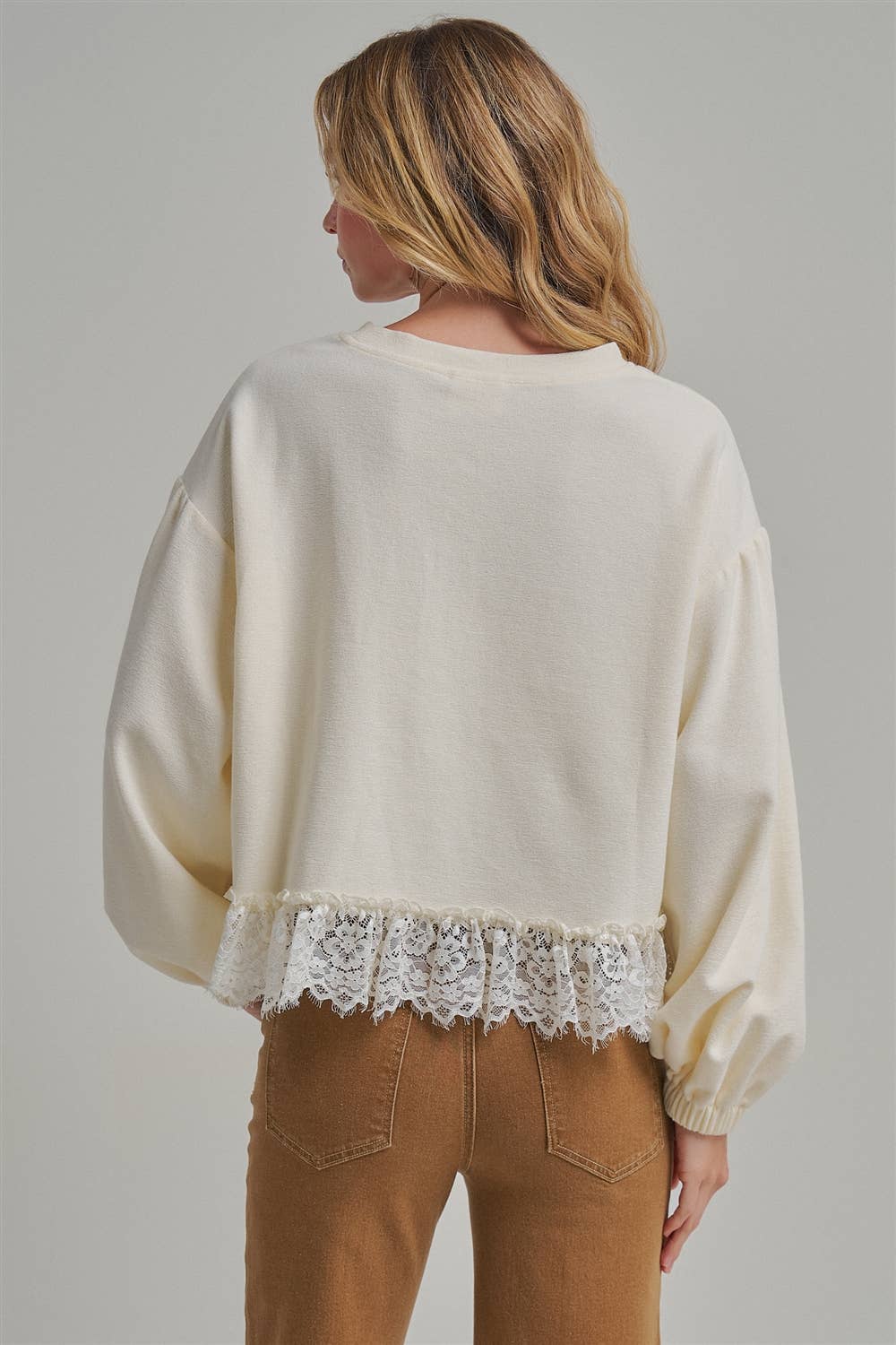 Thankful Always Lace Trim Sweatshirt