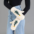 Embroidered Christmas Tree Cable Knit Mittens