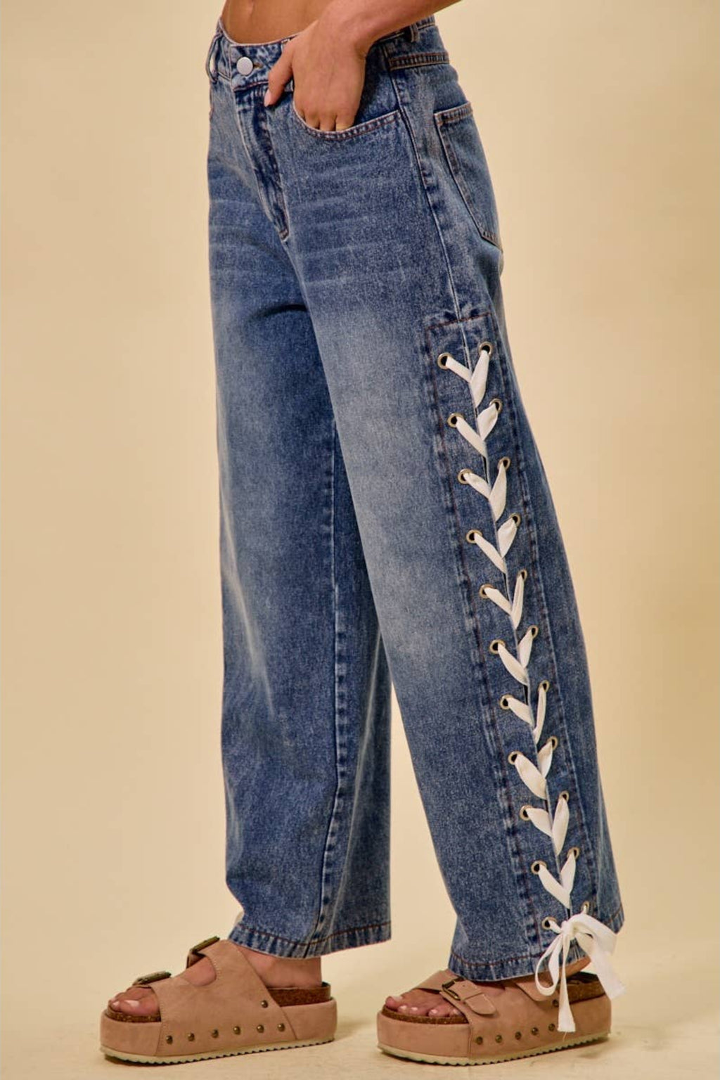 Laced Up Straight Leg Jeans