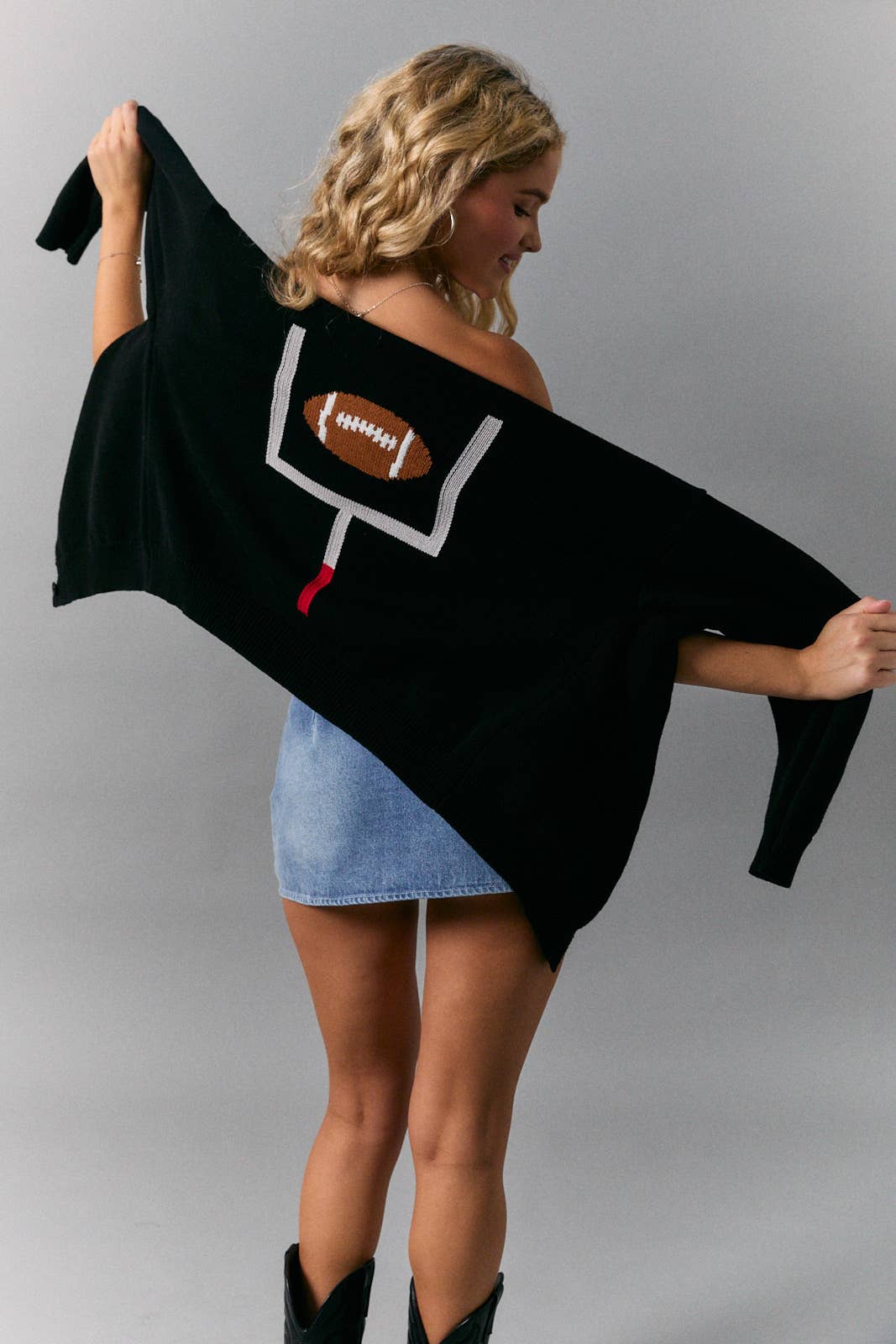 End Zone Black Football Game Day Cardigan