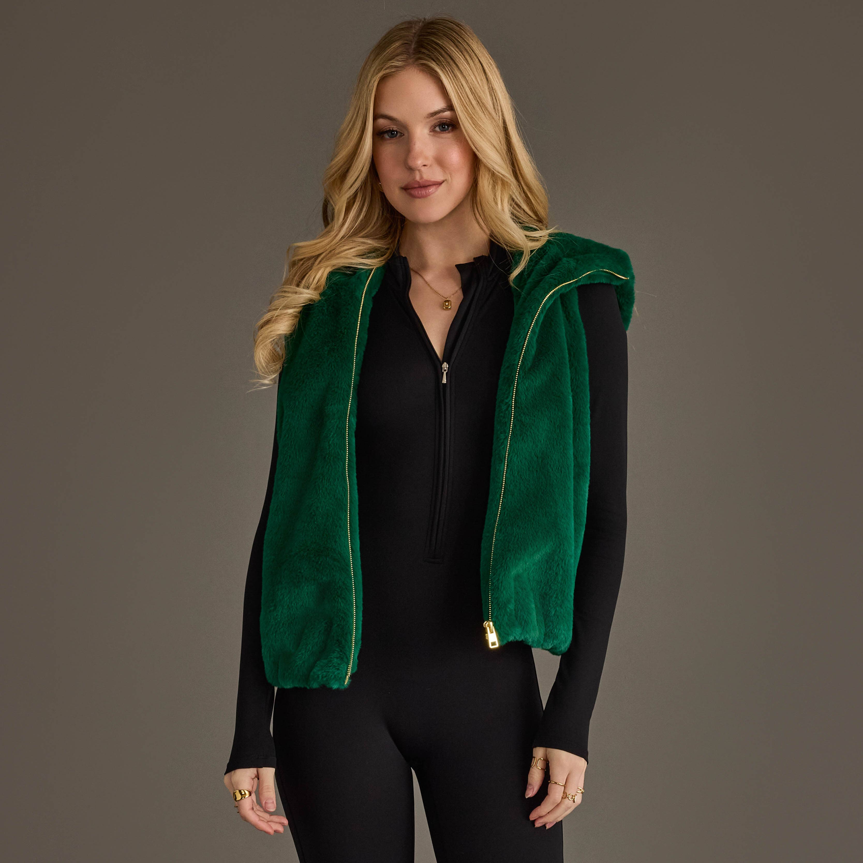 Green Faux Fur Hooded Vest