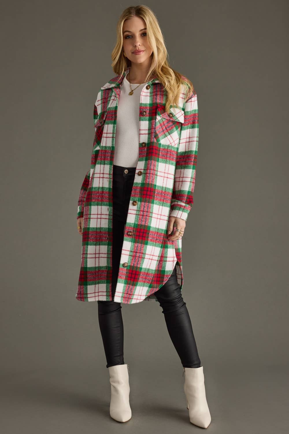 Festive Plaid Long Shacket