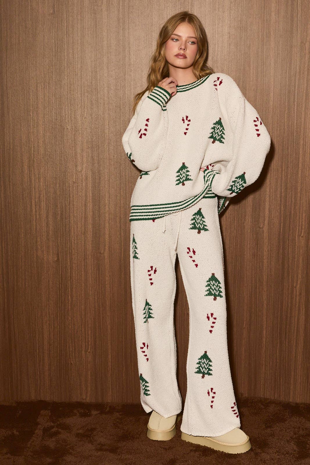Oh Christmas Tree Wide Leg Knit Pants
