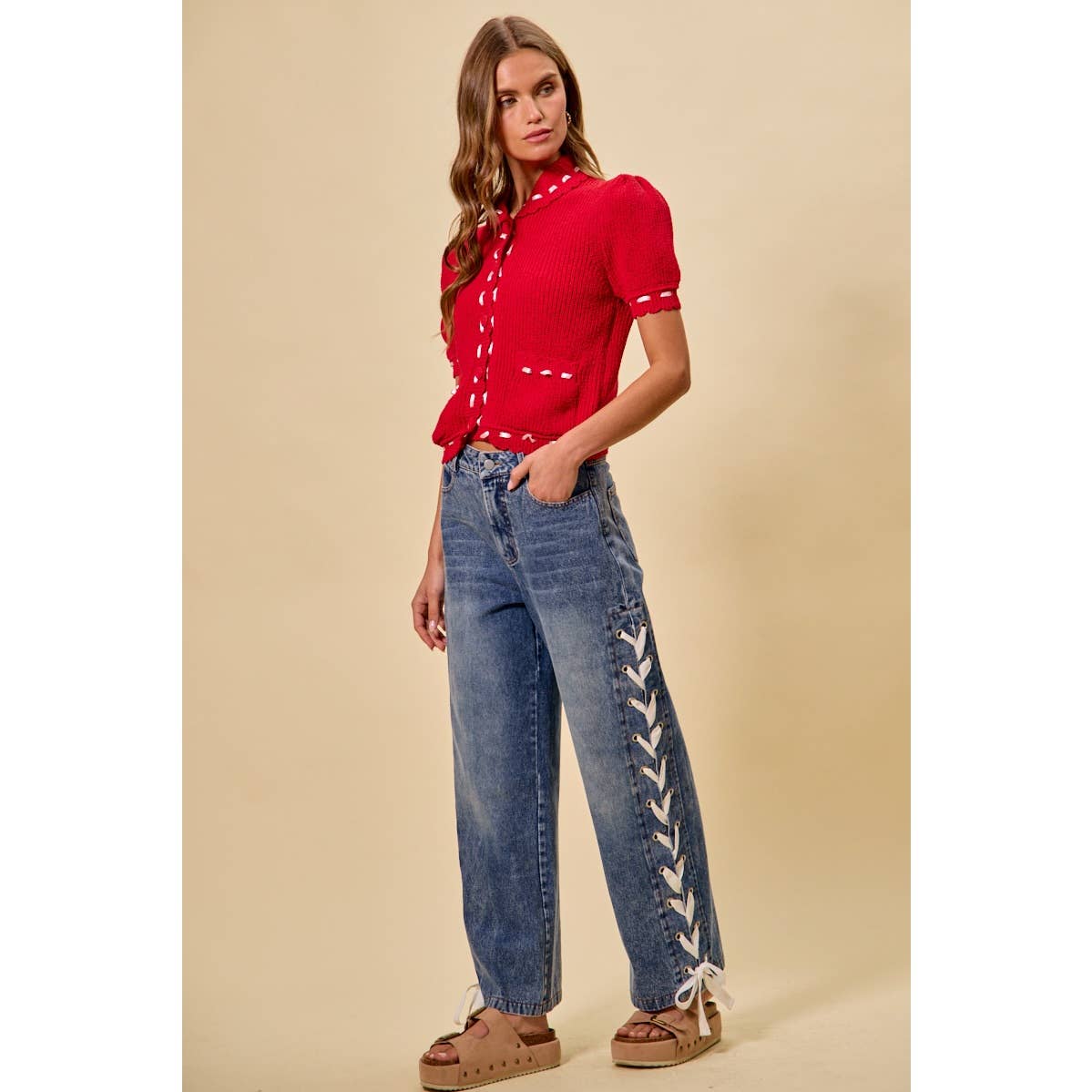Laced Up Straight Leg Jeans