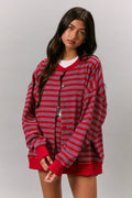 Red Stripe French Terry Cardigan