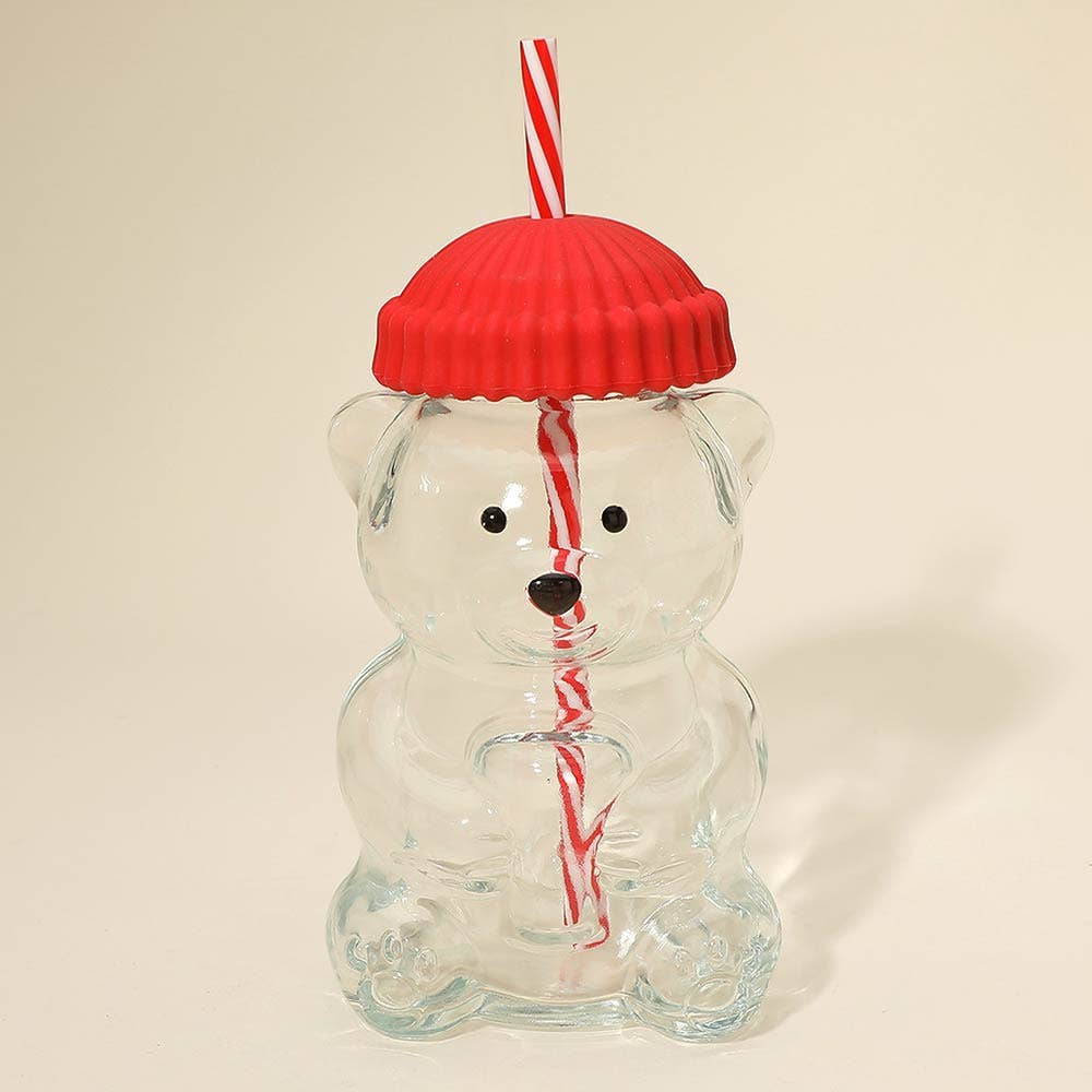 Bear Glass Tumbler with Straw