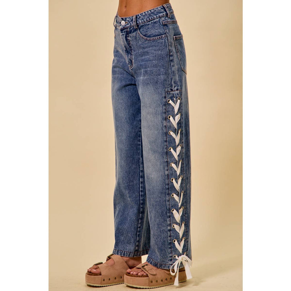 Laced Up Straight Leg Jeans