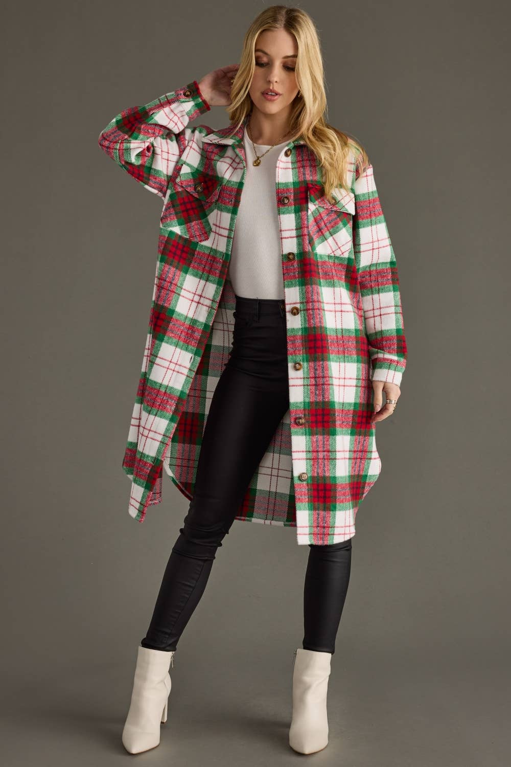 Festive Plaid Long Shacket