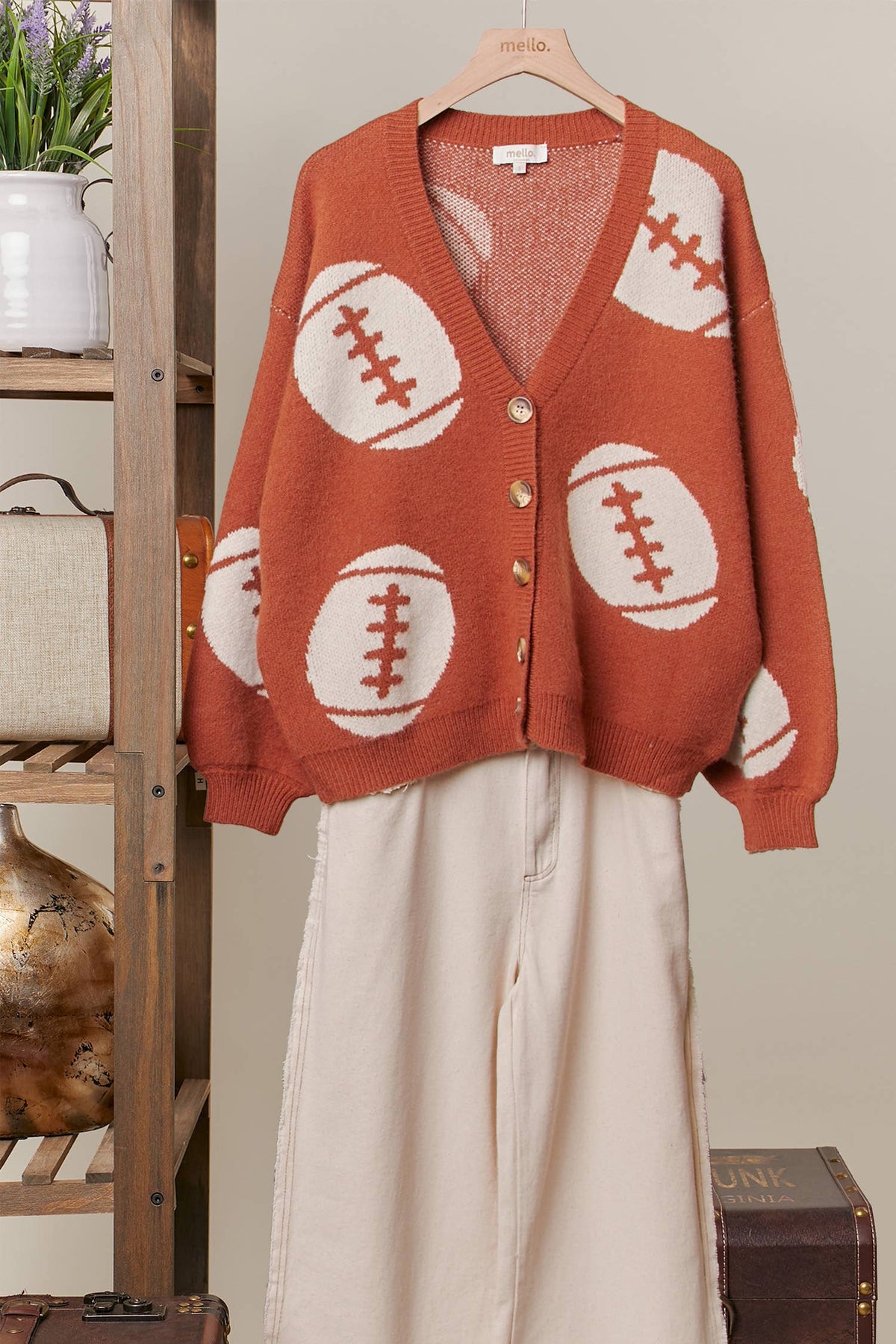 Football Season Button Front Knit Cardigan