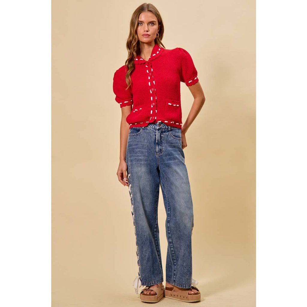 Laced Up Straight Leg Jeans
