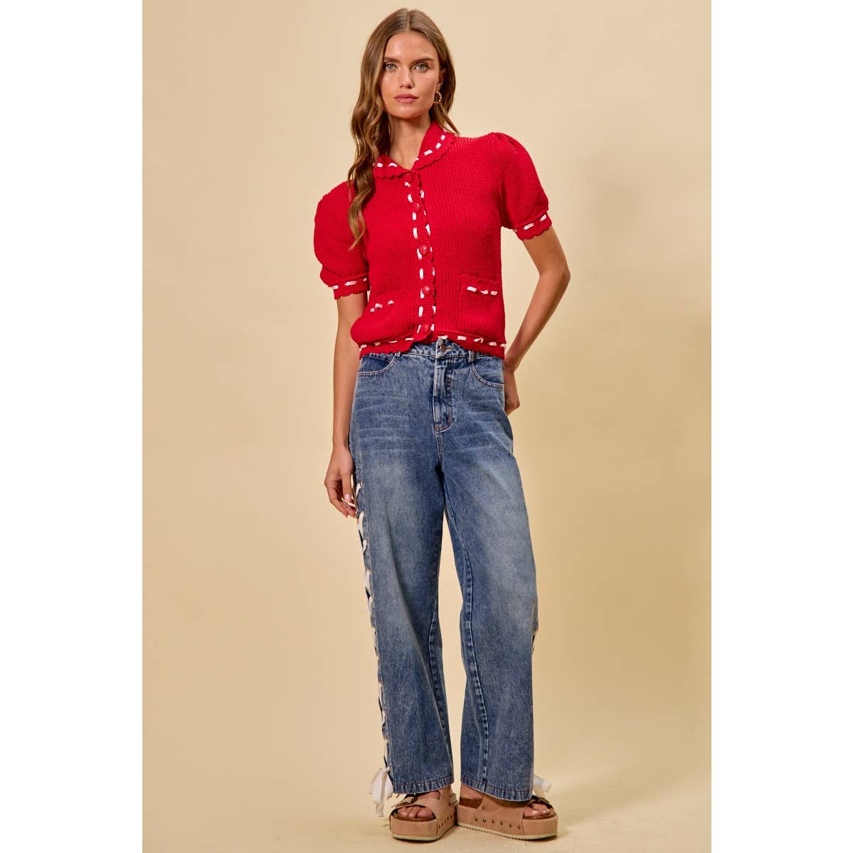 Laced Up Straight Leg Jeans