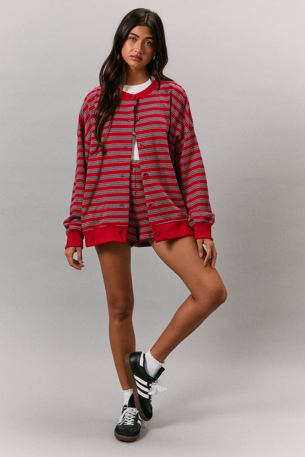 Red Stripe French Terry Cardigan