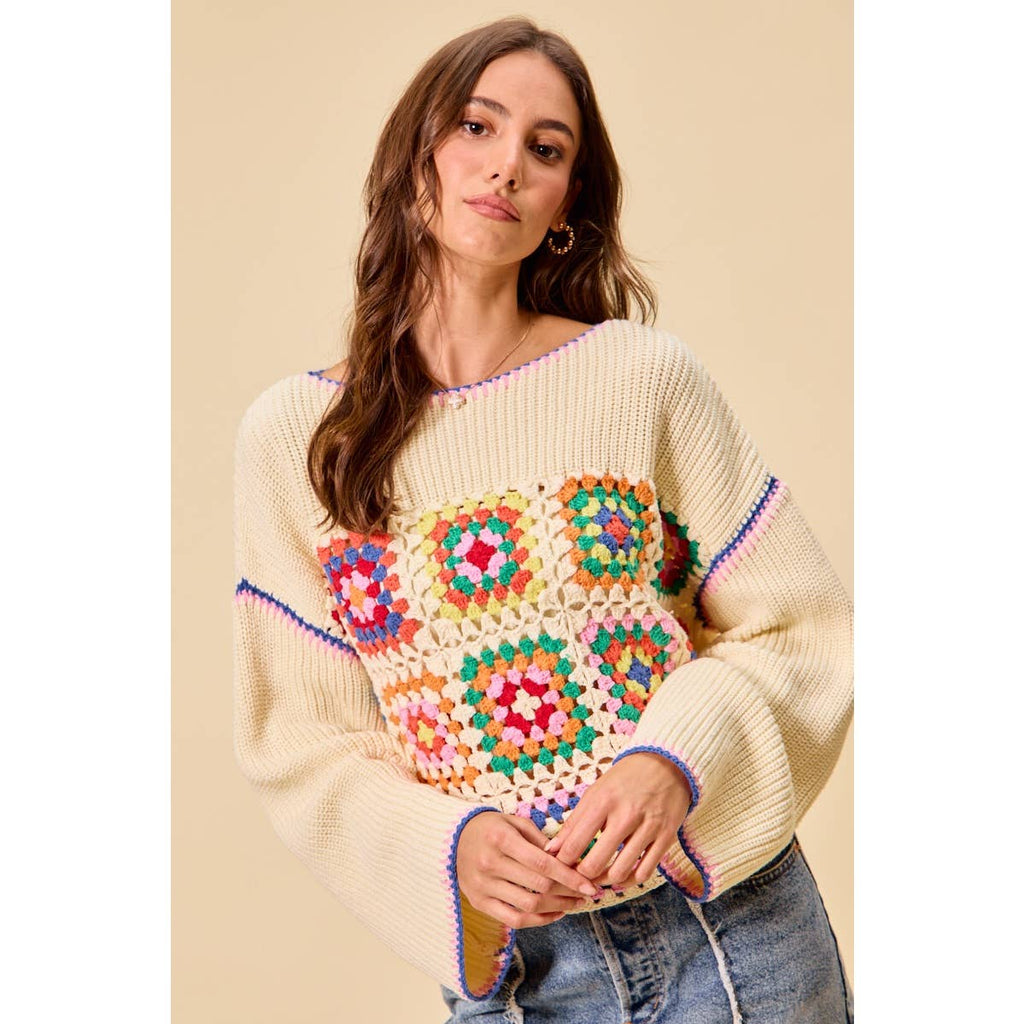 Multicolor Square Crochet Sweater Top