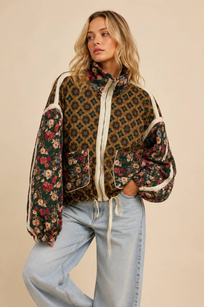 Patchwork Quilted Bomber Jacket