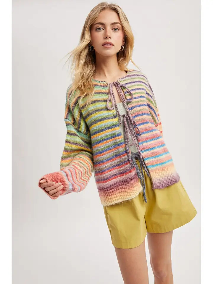 Rainbow Tie Front Knit Cardigan