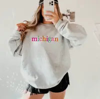 Colorful Michigan Embroidered Crewneck