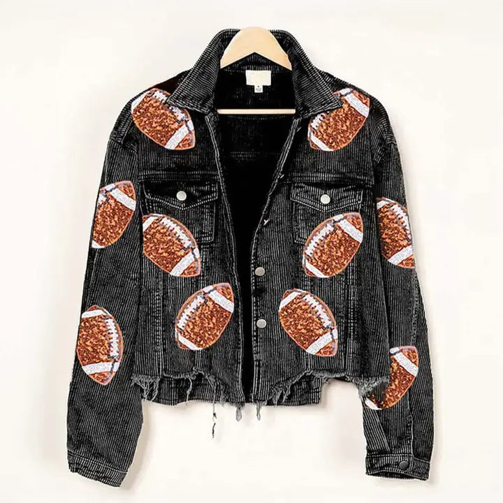 Sequin Football Cropped Corduroy Shacket