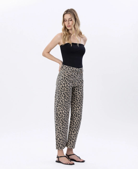 Vervet High Rise Leopard Print Barrel Jean