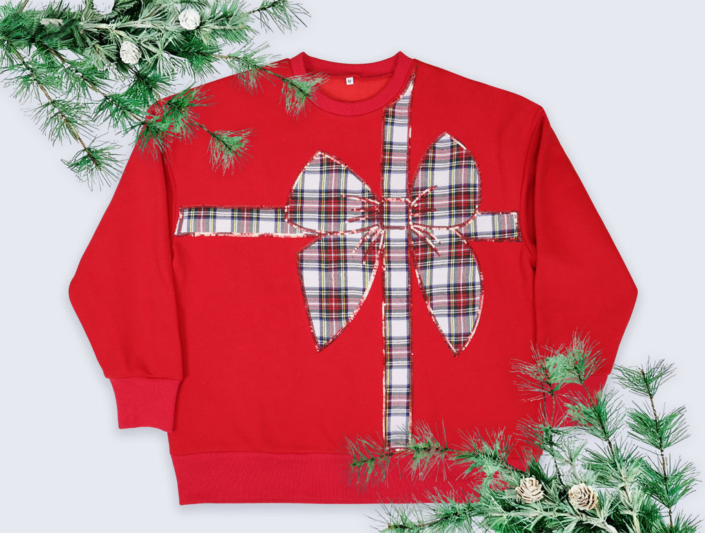 Ruby Red Plaid Bow Sweatshirt