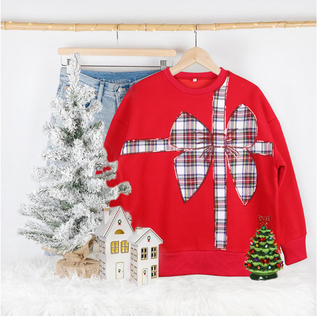 Ruby Red Plaid Bow Sweatshirt