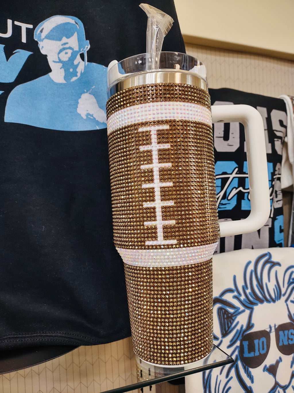 40oz Game Day Football Bling Tumbler