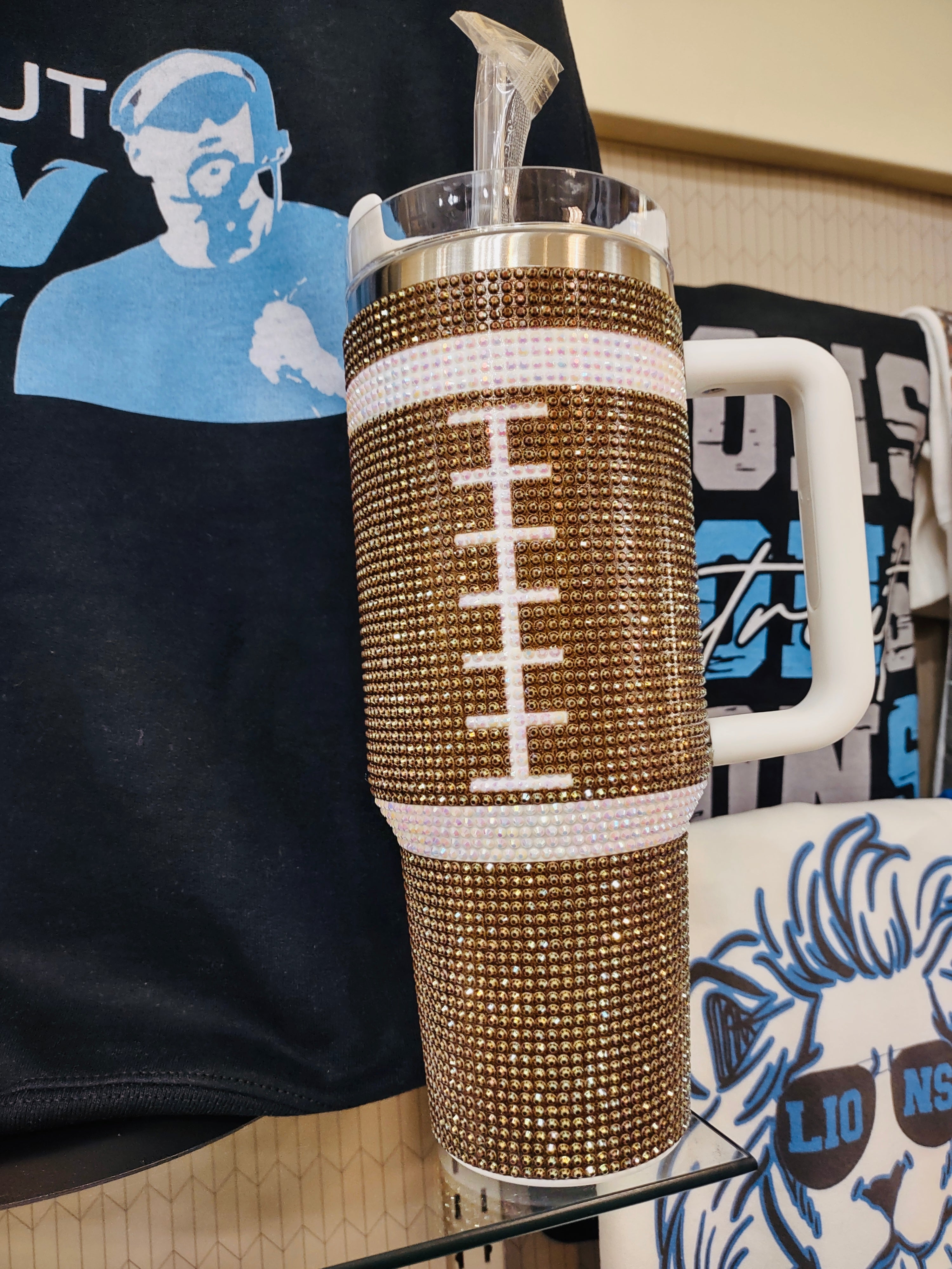 40oz Game Day Football Bling Tumbler