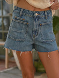 High Rise Patch Pocket Denim Shorts