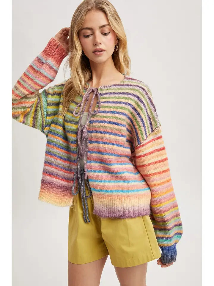Rainbow Tie Front Knit Cardigan