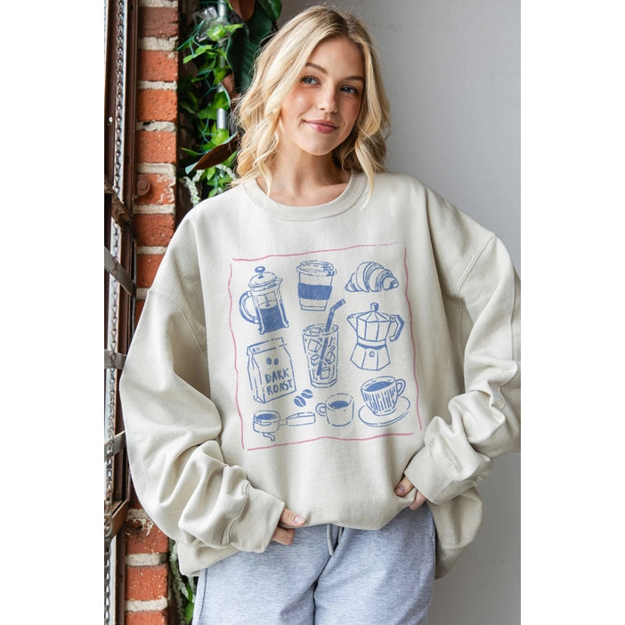 Coffee Lover Oversized Graphic Sweatshirt
