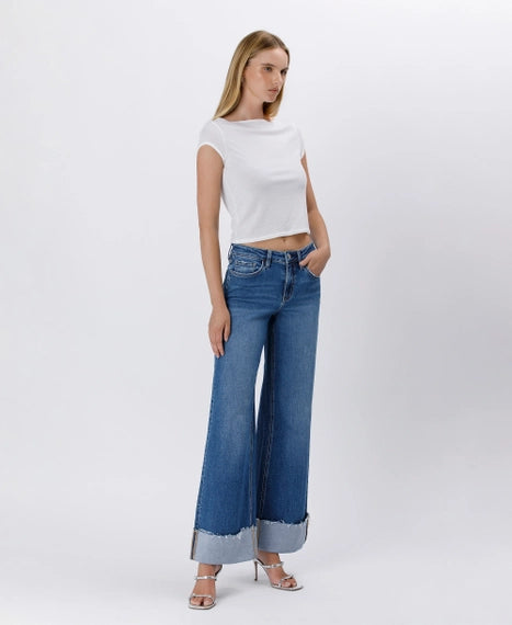 High Rise Cuffed Wide Jeans