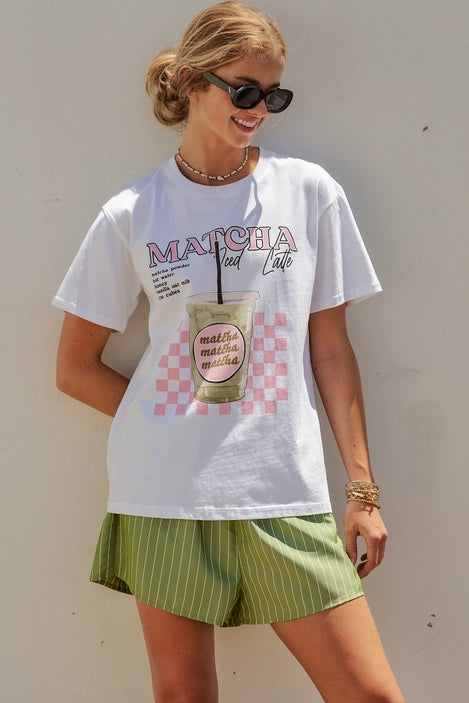 Matcha Iced Latte Graphic Tee & Striped Shorts Set
