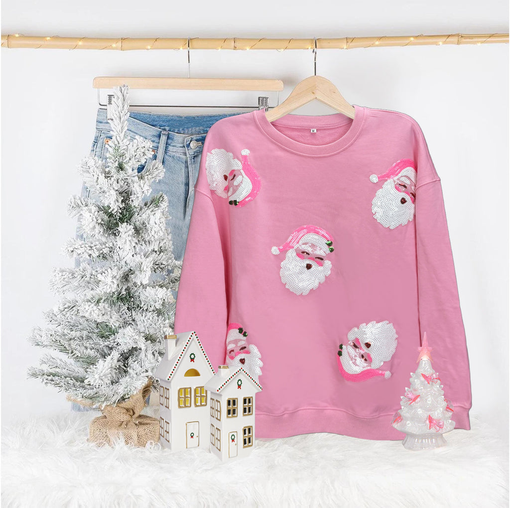 Merry Pinkmas Santa Sequin Sweatshirt