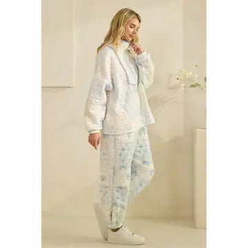 Blue Floral Quilted Lounge Pants