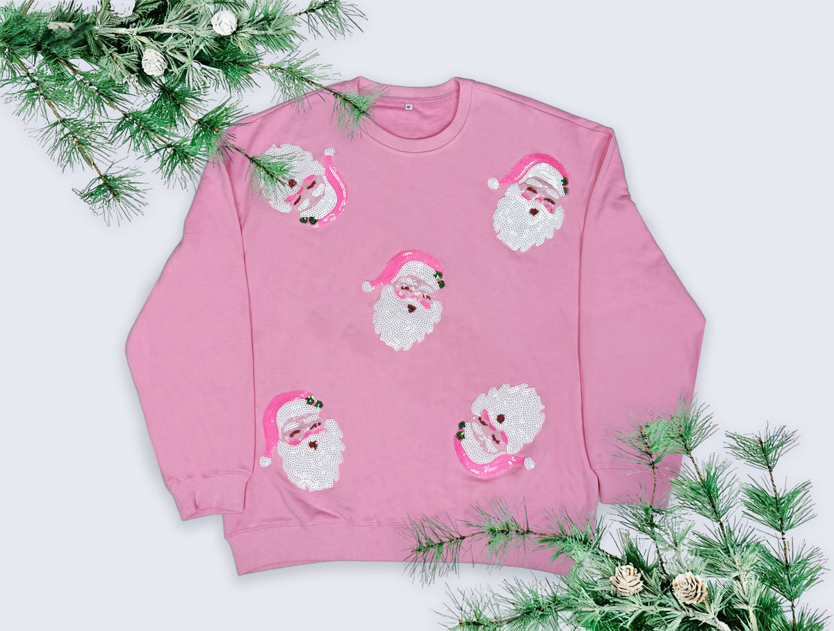 Merry Pinkmas Santa Sequin Sweatshirt