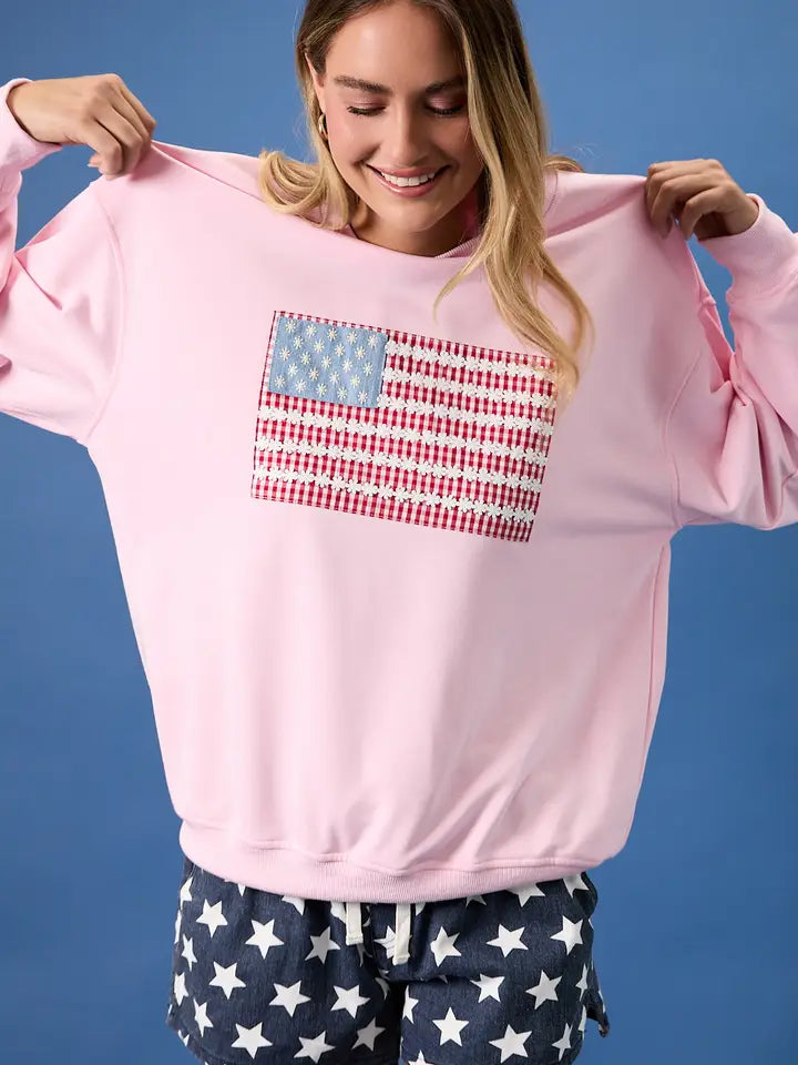 Pink Americana Flag Sweatshirt