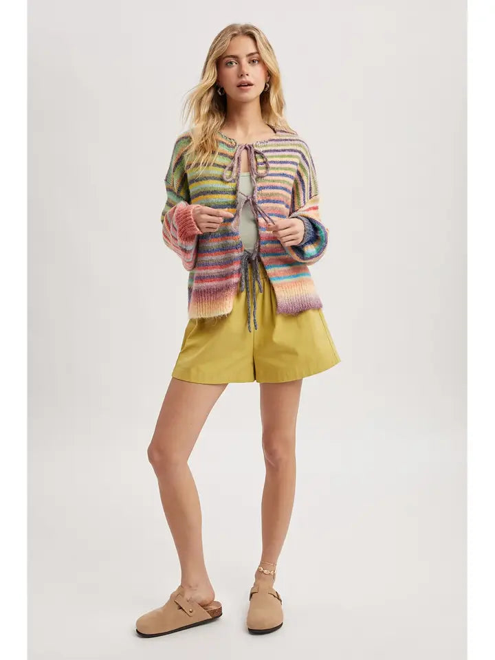 Rainbow Tie Front Knit Cardigan