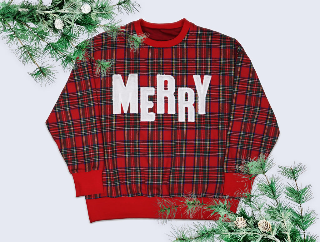 Ruby Red Plaid Sequin Merry Sweatshirt