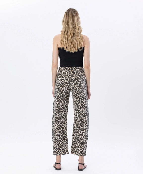 Vervet High Rise Leopard Print Barrel Jean