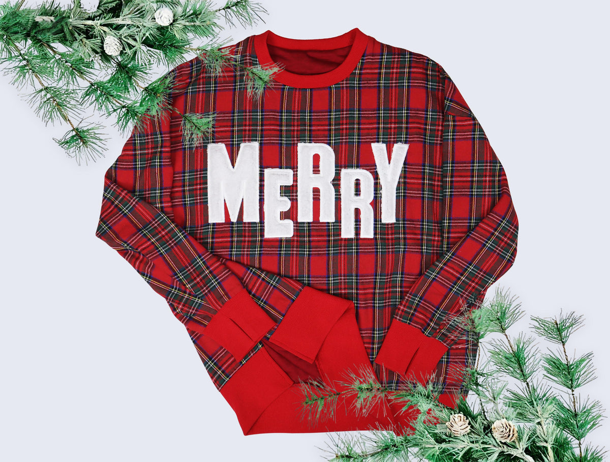 Ruby Red Plaid Sequin Merry Sweatshirt