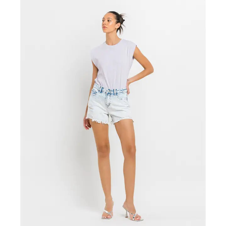 High Rise Distressed Jean Shorts