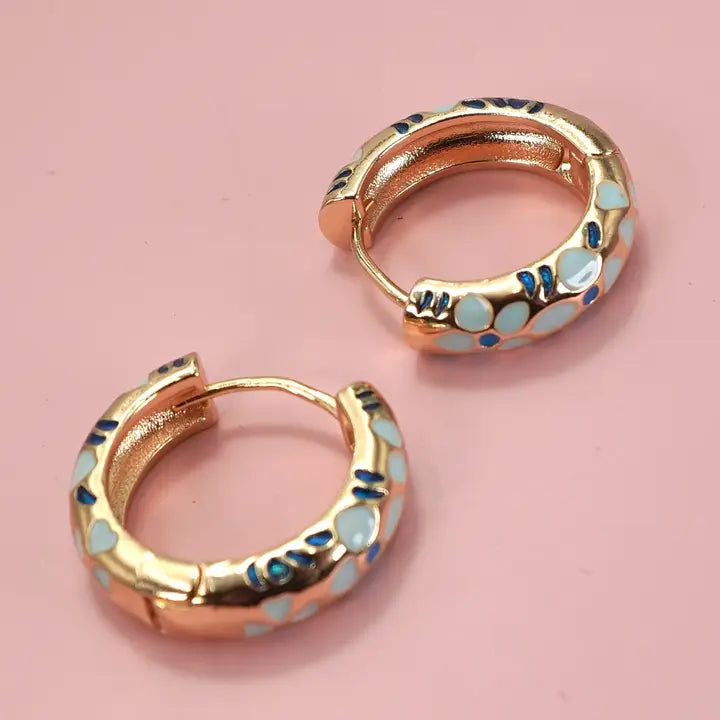Colorful Enamel Flower Huggie Hoops