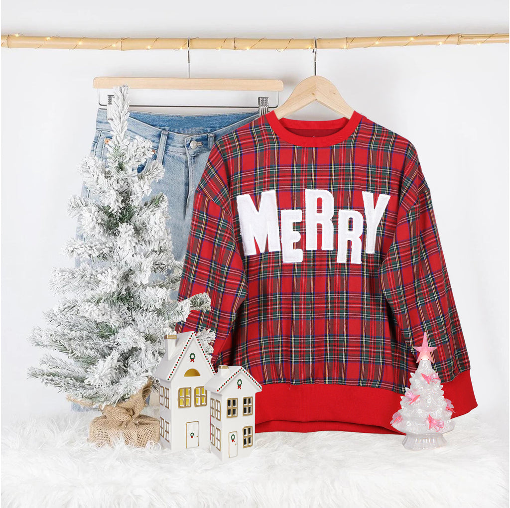 Ruby Red Plaid Sequin Merry Sweatshirt
