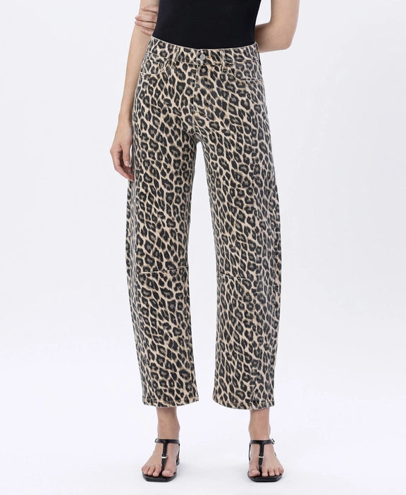 Vervet High Rise Leopard Print Barrel Jean